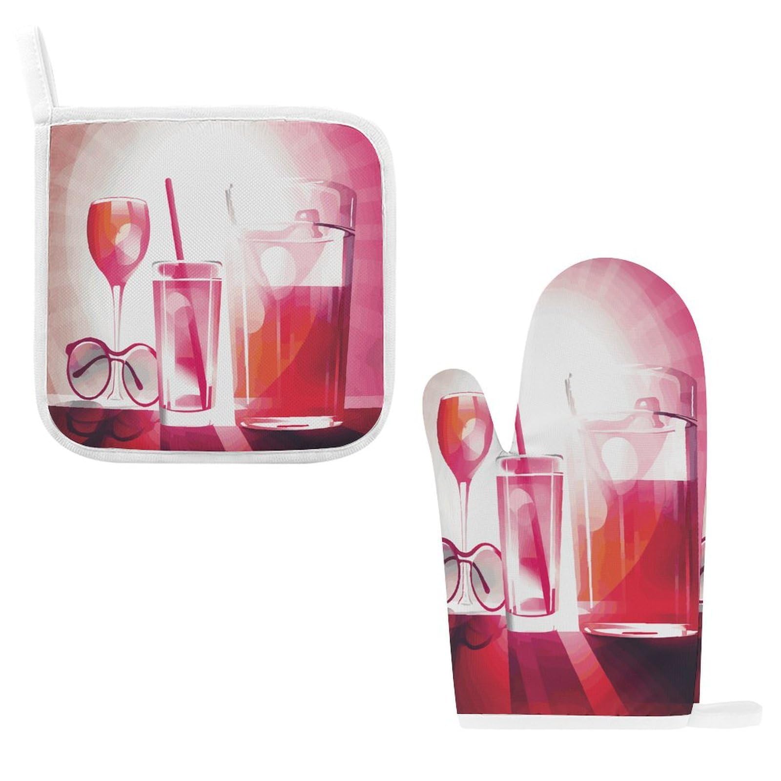 Fodpand Style Drink Pattern Oven Mitts And Pot Holders Sets