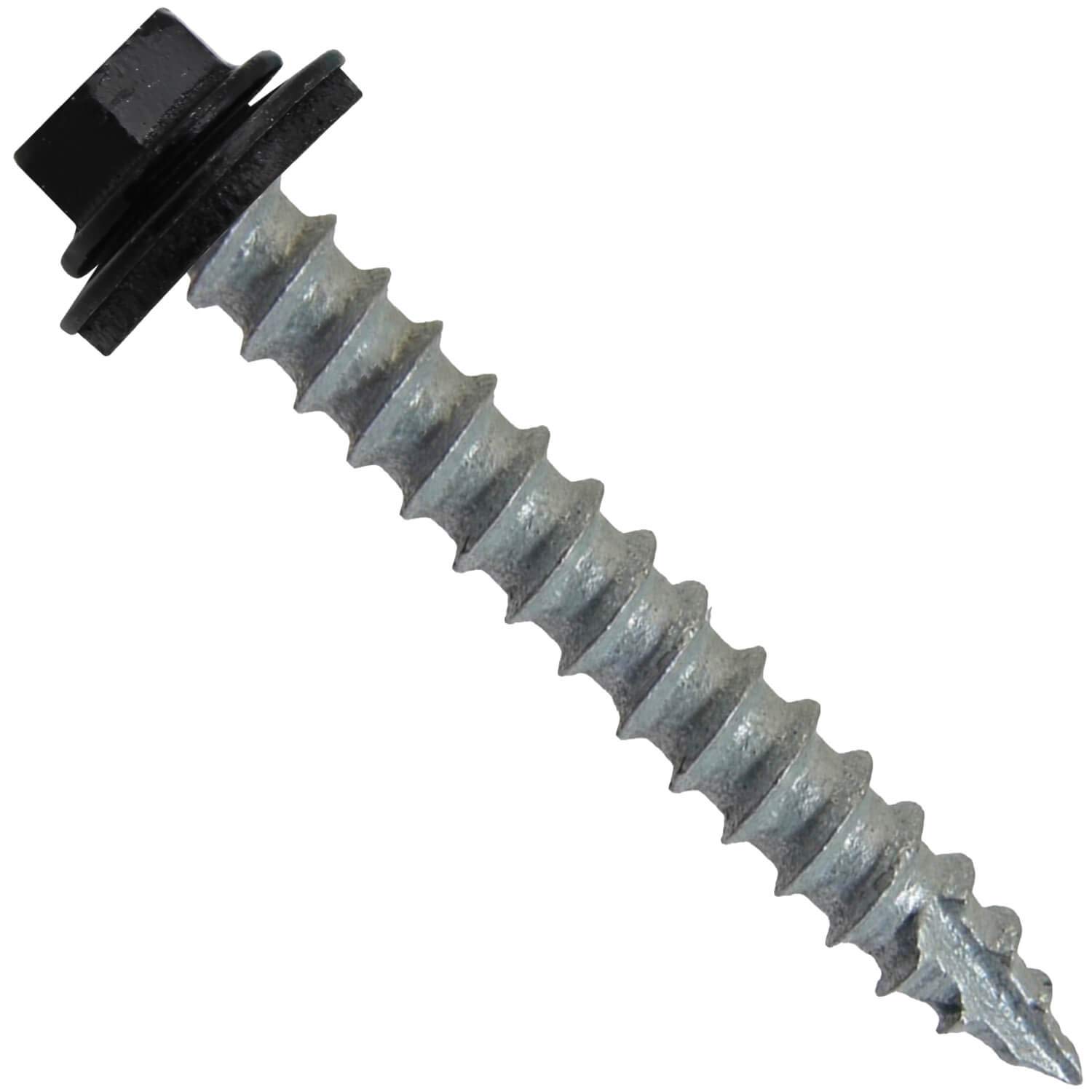 #14 Metal Roofing Screws: (250) 2" Black Hex Head Sheet Metal Roof Screws with EPDM Washer for Corrugated Roofing