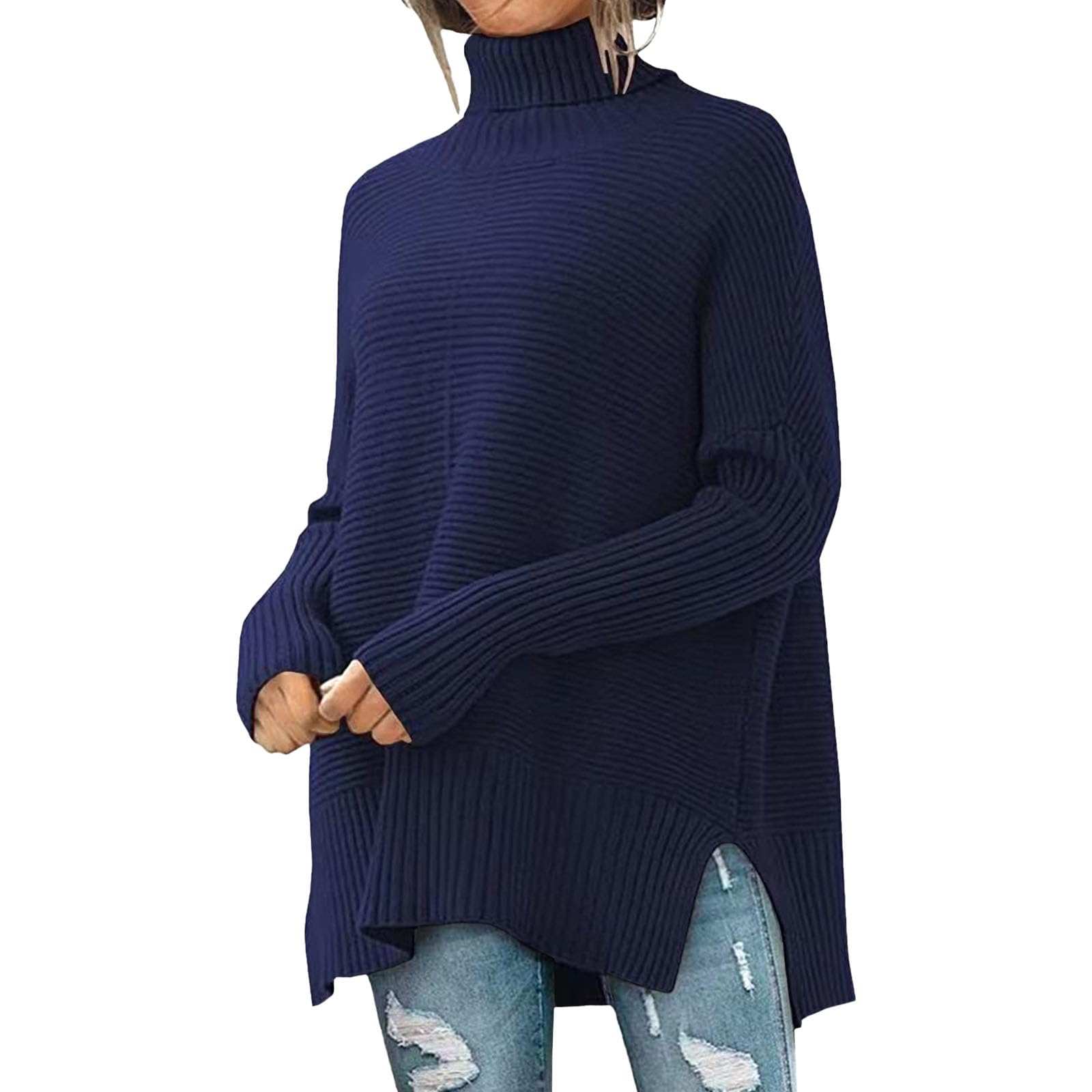 Womens Ribbed Tunic Sweater Oversized Turtleneck Fall Sweaters Plus Size Winter Clothing for Women