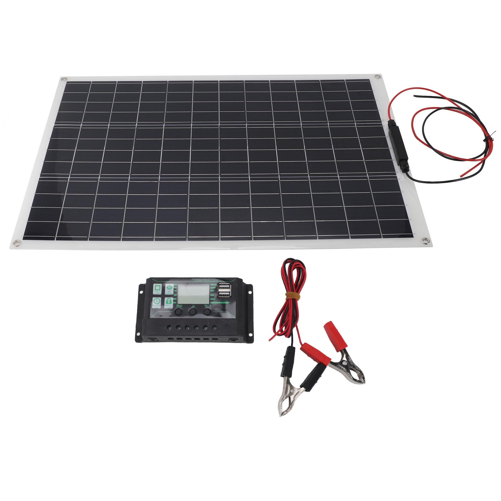 Yctze Kit de Panel Solar de 300 W, Kit de Panel Solar Monocristalino de 300 W con Controlador y Batería de 18 V, Energía y Eólica para Camping RV