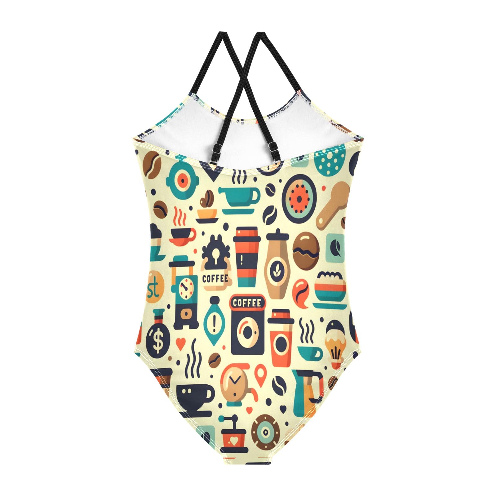 Coffee Shop Signs Flat Icon Girls One-Piece Swimsuit Beach Bathing Suit