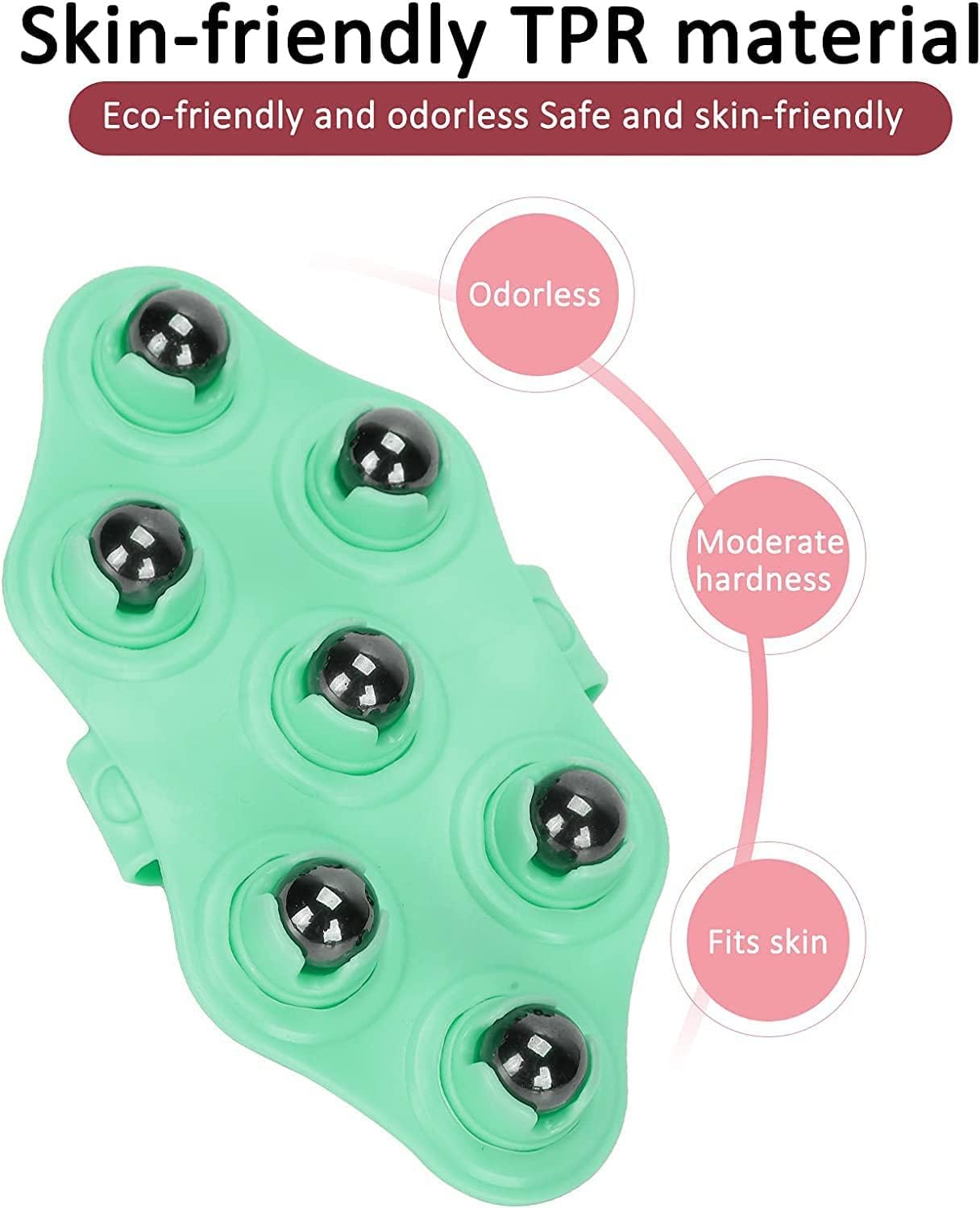 RIVAAN's Palm Shaped Massage Glove, a portable manual massager with 7x 360-Degree magnetic roller balls for a deep tissue massage, for relieving muscle pain of the entire body (Green- 1 Pcs) RIVAAN's Palm Shaped Massage Glove, a portable manual massager with 7x 360-Degree magnetic roller balls for a deep tissue massage, for relieving muscle pain of the entire body (Green- 1 Pcs)