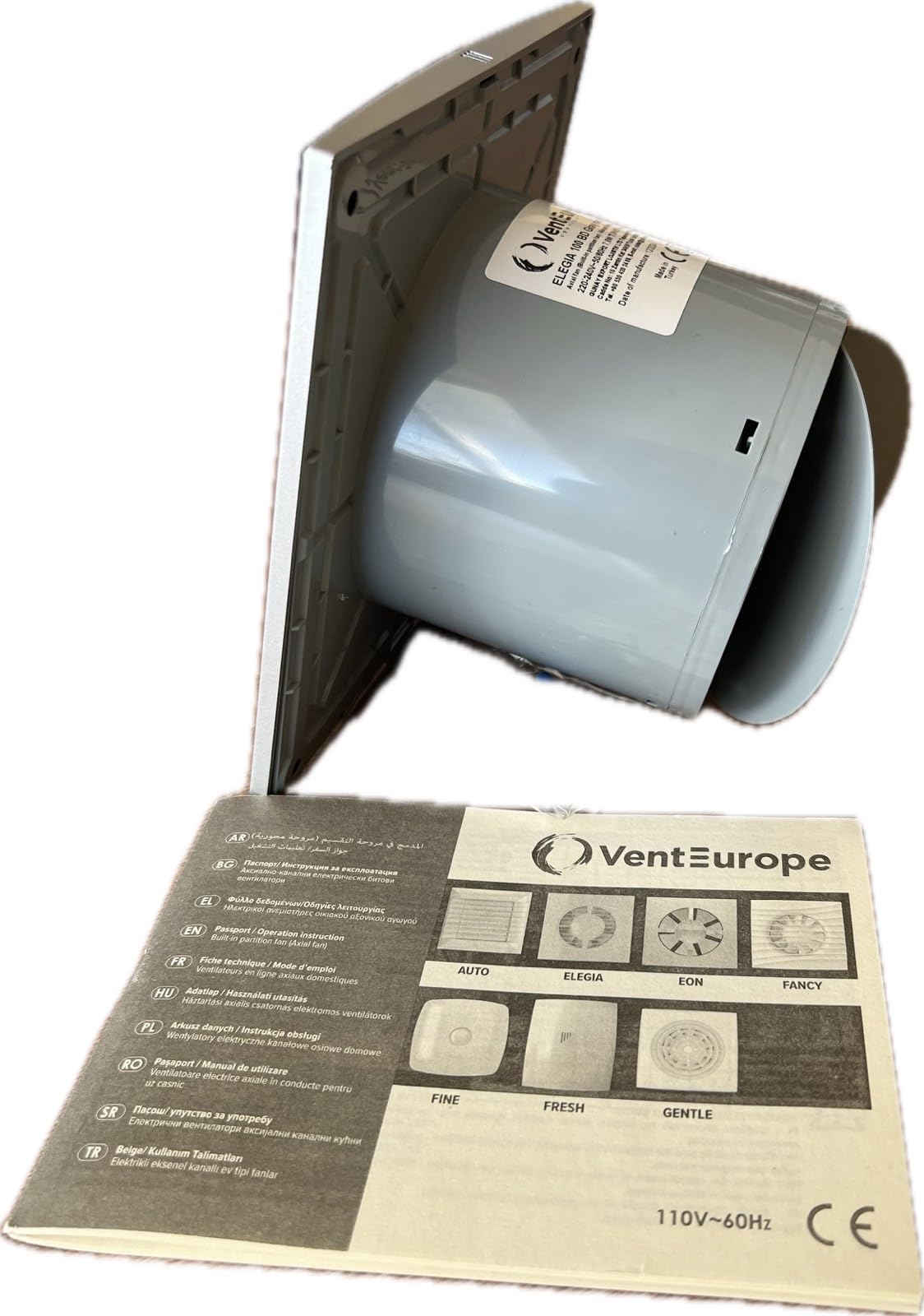 Ventilatore da bagno 100 mm silenzioso 25 dB con valvola di ritiro – Ventilatore da parete e soffitto per bagno, WC e doccia, risparmio energetico 7,8 W, 90 m³/h, cuscinetto a sfera motore, Slim
