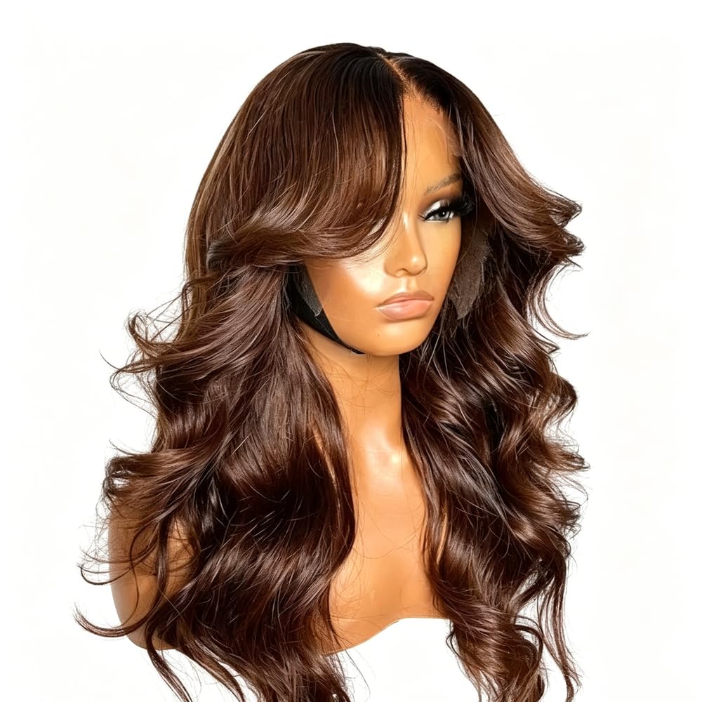 Haarpflege Schokoladenbraune Echthaar-Perücke Mit Spitzenfront Für Frauen Für Täglichen Tragen 86,4 Cm(16inches)