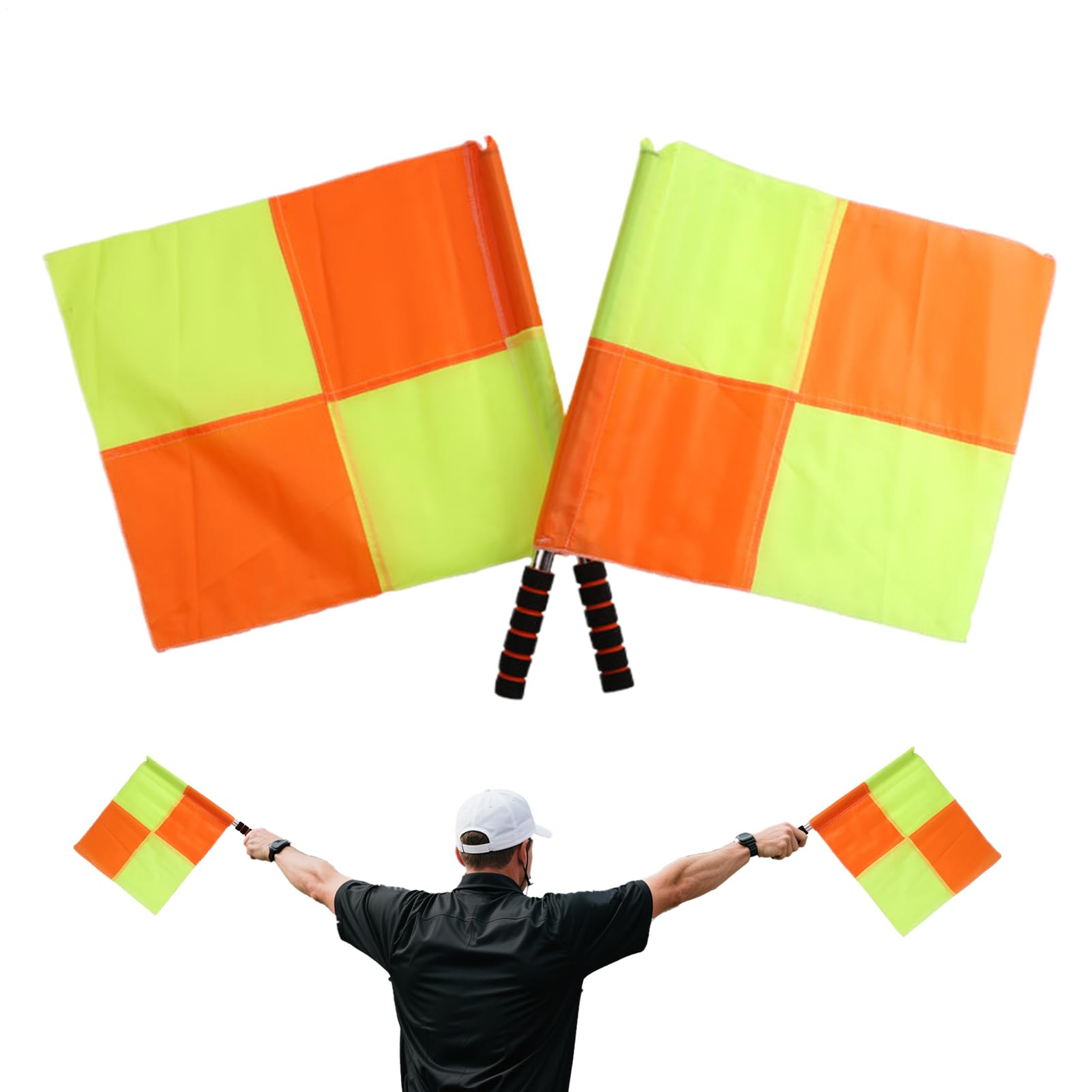 Banderines De Árbitro De Fútbol - Juego De 2 Banderas De Árbitro Para Partidos | Color Naranja Y Amarillo, Accesorios Ligeros Para Partidos En Interior Y Exterior