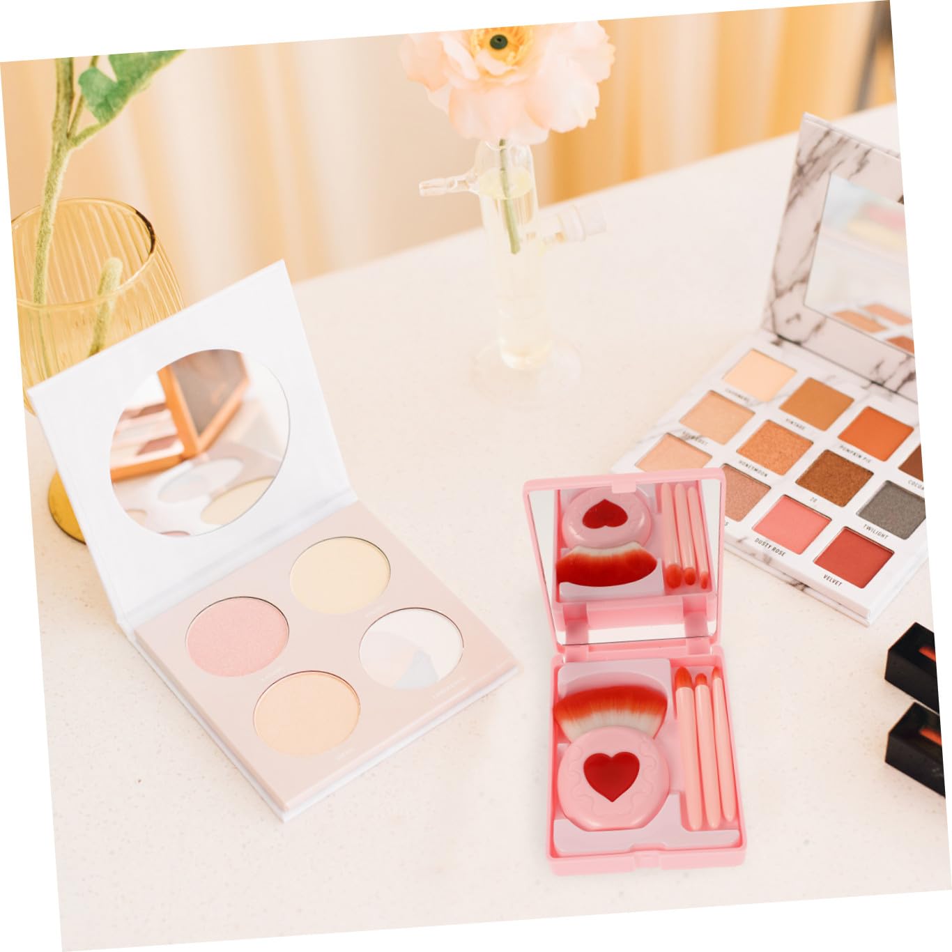 Healeved Pennelli Da Trucco Portatile Per Viaggi Set Di Pennelli Cosmetici Morbidi e Flessibili Per Donne Con Scatola Da Viaggio Arancione