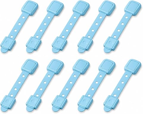 Blocca Cassetti per Bambini, 10 Pezzi, Sicurezza Bambini Senza Fori, Serratura Armadietto, Cinghie Regolabili in...