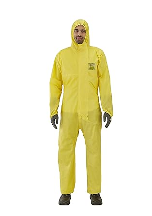 Ansell AlphaTec 2300 Model 132, Mono de Trabajo Desechable, Protección Quimica Tipo 3/4/5, Traje Integral y Impermeable, Seguridad Industrial, Hombre Mujer, Amarillo, Talla 2XL (1 Unidad)