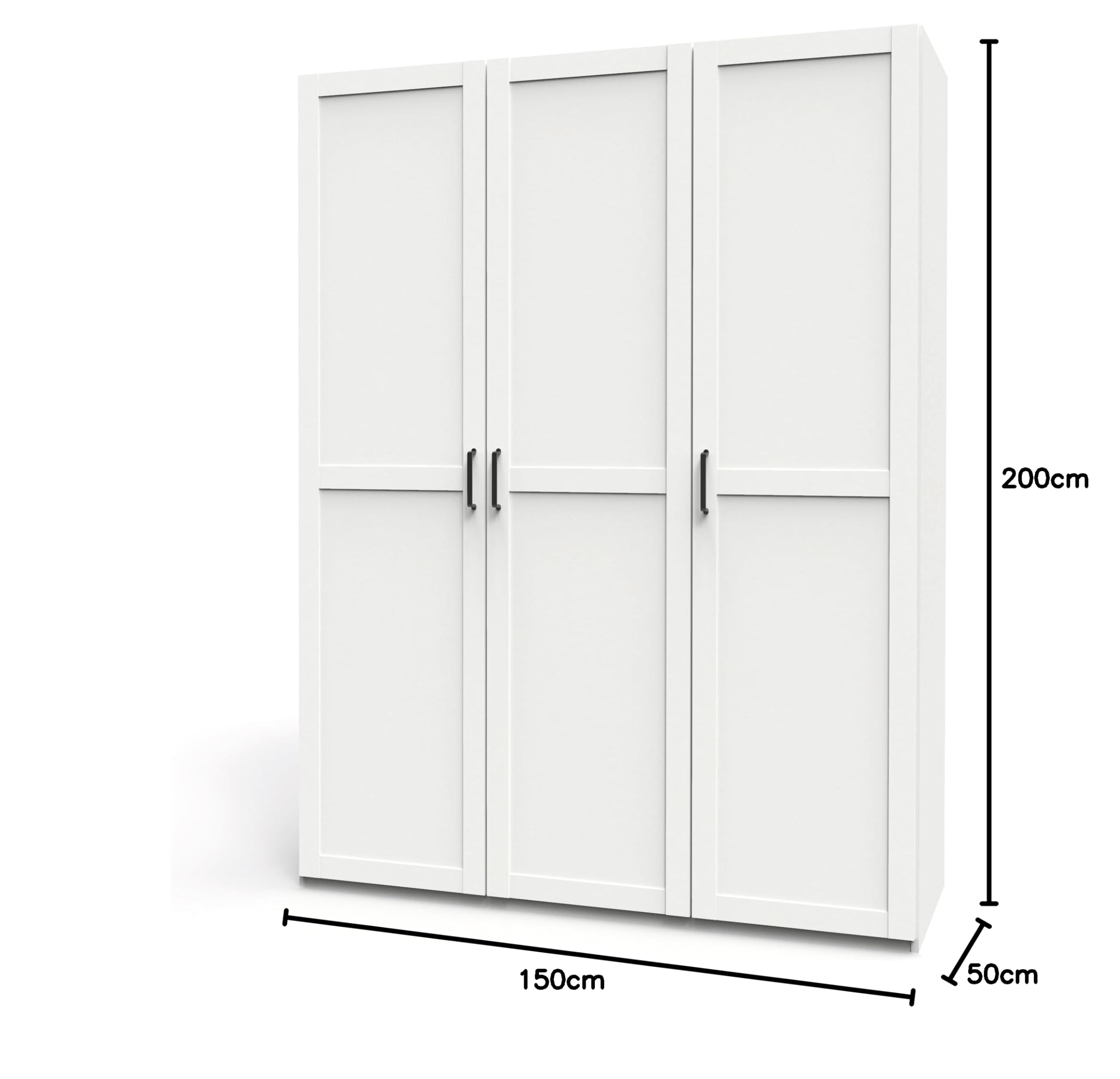 MUEBLES PITARCH Armario Dormitorio Ropero 3 Puertas Molduradas 1 Barra, 1 Altillo y 3 Estantes, Blanco, 200x150x55cm (Alto x Ancho x Fondo), Moderno, Colección Coimbra