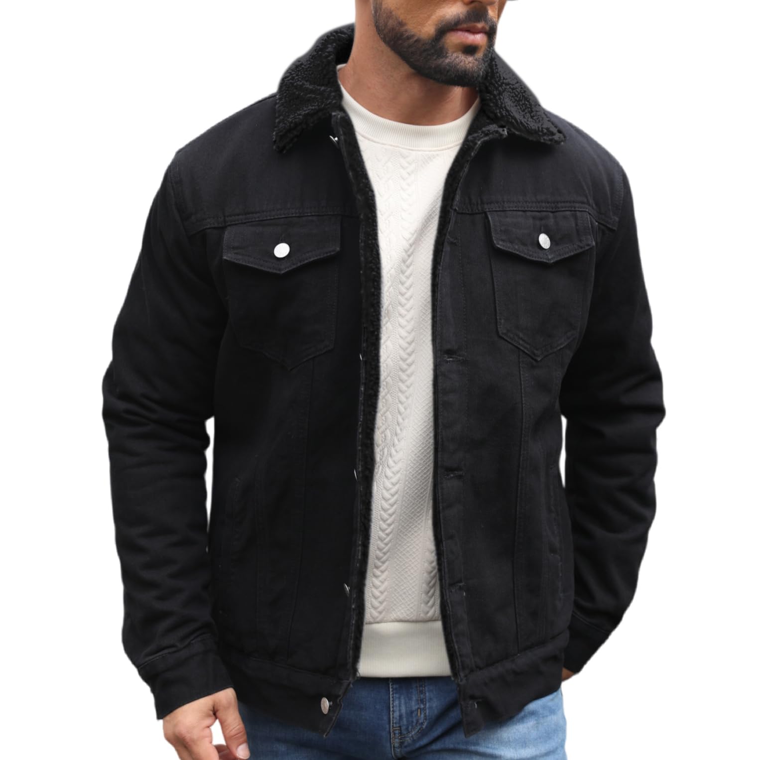 ABSECAI Men's Sherpa Lined Trucker Jacket Winter Fleece Lined Denim Coats Slim fit Casual