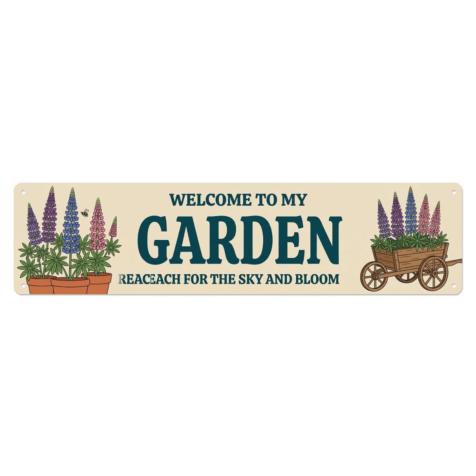 Garden Welcome Retro Lupin Tall Spires Metal Tin Sign