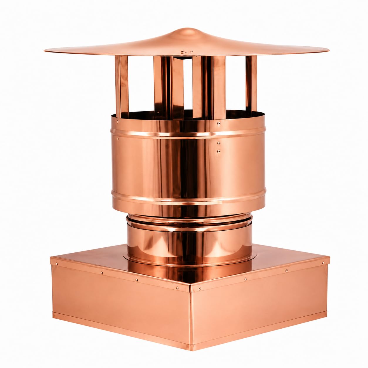 MAKA Comignolo Antivento Base Rettangolare, Terminale per Canna Fumaria Camino Stufa a Legna Pellet e Gas, Cappello Antipioggia Aspirafumo Base Rettangolare (220x320 mm - Rame)