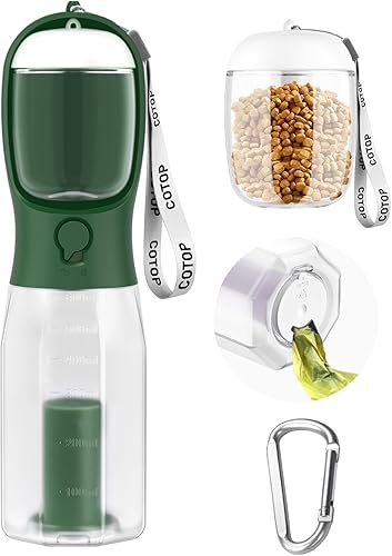 Miniatura 8 de Botella de agua para perros de 20 onzas con contenedor de alimentos y dispensador de bolsas de excrementos | Dispensador de agua portátil a prueba