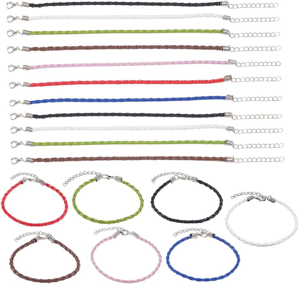 42Pcs 7 Colors Bracelet Making Cord with Clasp Braided Bracelet Cord 3mm Colorful Imitation Leather Trendy Lace Plaited Iron Clasp End Chains Ropes for Jewelry Making Bracelets DIY Crafts