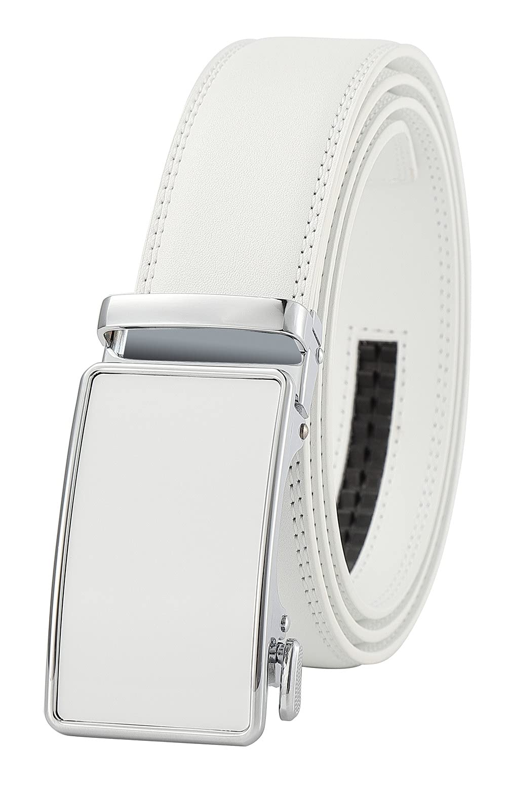 guvoosm Ratchet Belt for Men, Leather Dress Casual Belt with Adjustable Buckle-Trim to fit-35cm wide