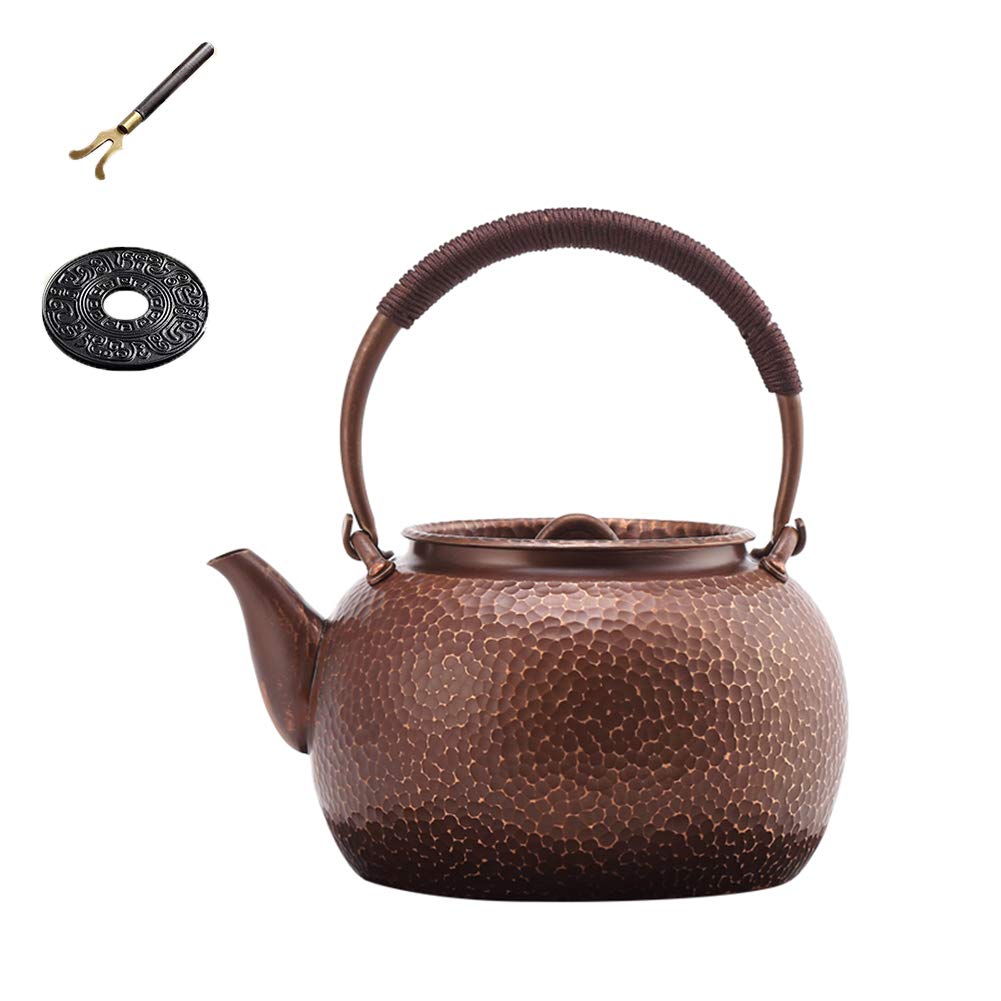 Théière en cuivre rétro, Bouilloire à la Main multifonctionnelle ménagère, Motif de Marteau, théière, thé de thé, Pot de café Exquis, fiole de Hanche,A,0.9L