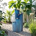Ultym 32" Outdoor Water Fountain, Ceramic Outdoor Fountain, Stacked 4-Tier Vase Waterfalls for Garden, Patio, Yard, or Porch Decor, Creating Relaxing Serene Oasis, Embossed Leaf Pattern, Turquoise
