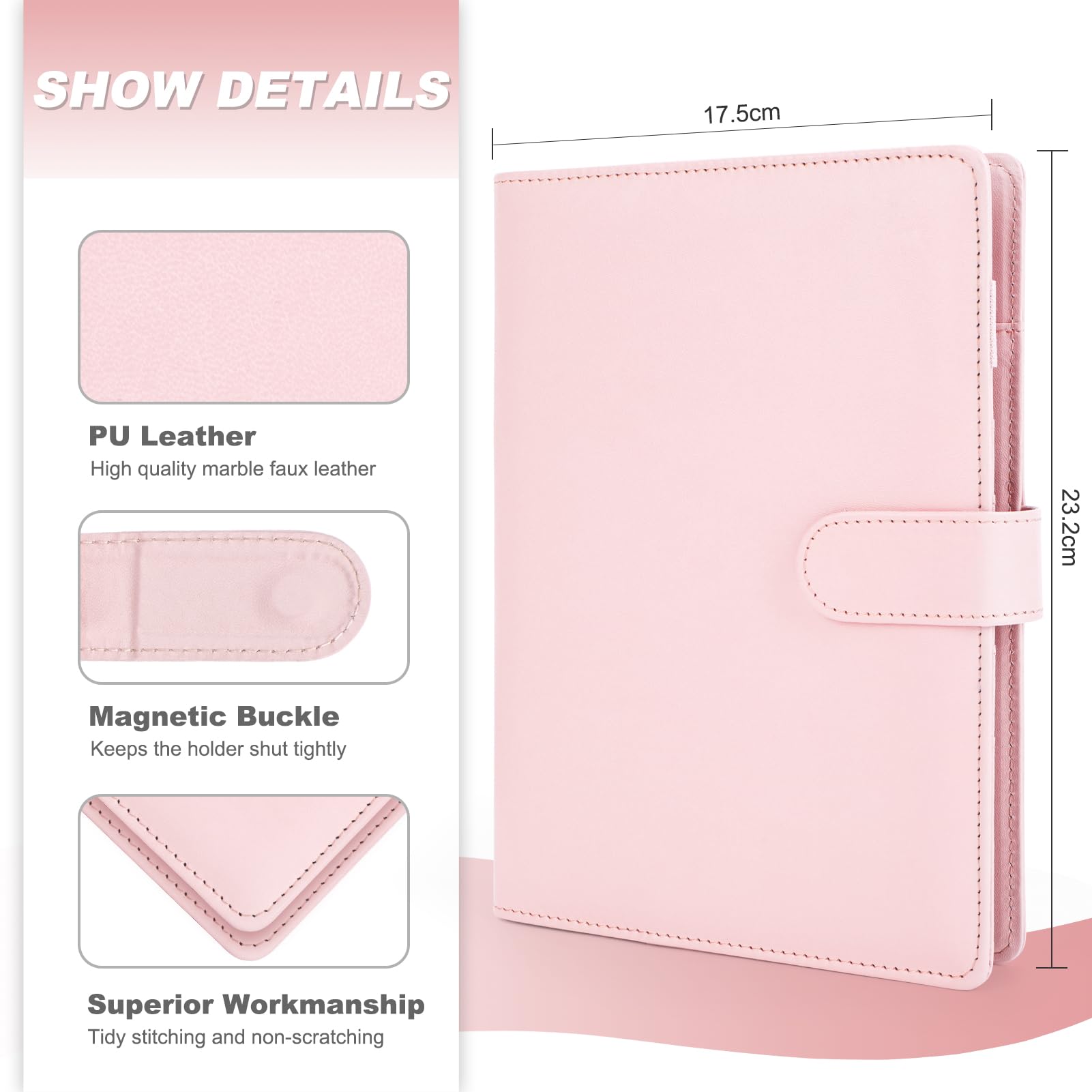 Onlyesh A5 Ring Binder, Refillable A5 6 Ring Binder with Magnetic Buckle Closure, Inner Paper Not Included - Image 2