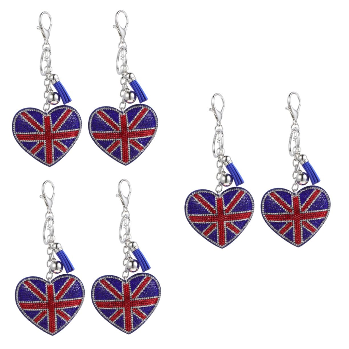 COLLBATH Damentaschenanhänger Herz-anhänger Tasche Schlüsselanhänger Silber Union Jack Weinachts Autoanhänger Herzförmiger Flaggen-schlüsselanhänger Strasssteine