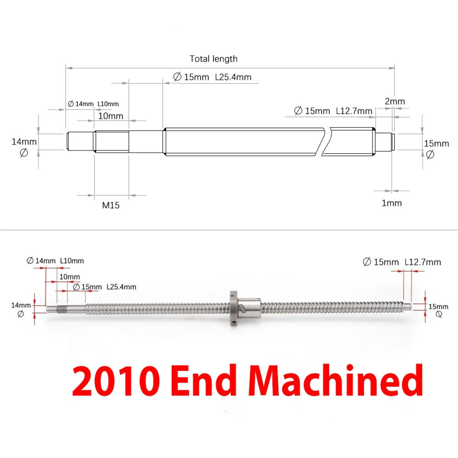 Zestaw śrub kulowych, SFU2010/RM2010 Śruba kulowa z obróbką końcową 20x10mm RH C7 Nakrętka walcowana CNC 300-1000mm(600mm)
