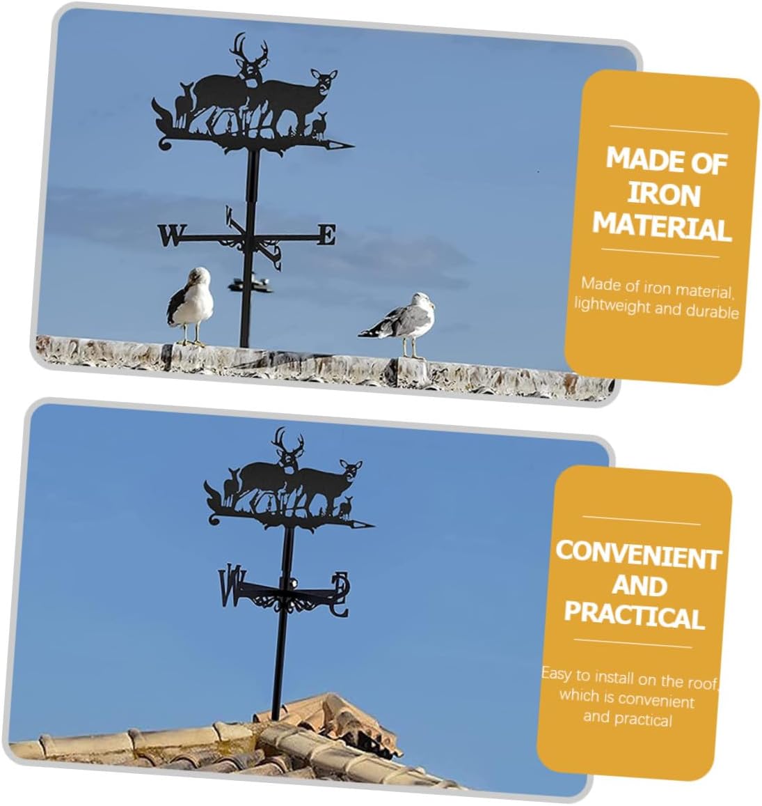 BESTonZON Iron Weather Vane with Deer Group Wind Direction Indicator Garden Stake Metal Lawn Weathervane Outdoor Yard Decoration