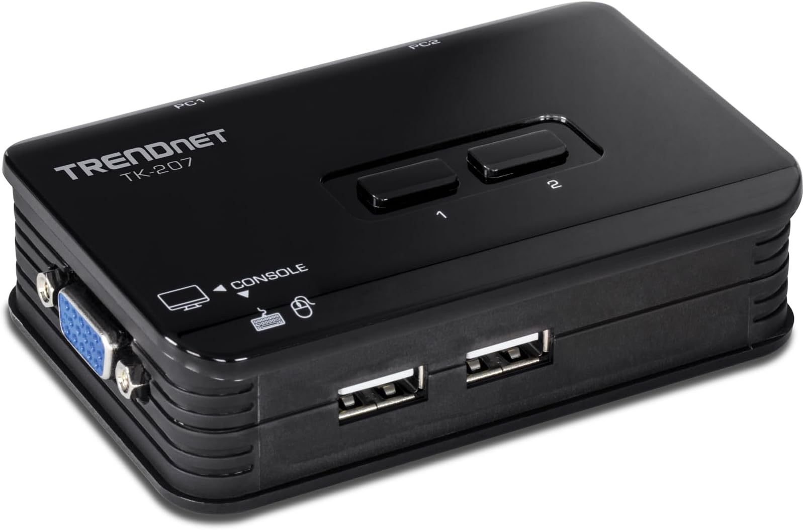 TRENDnet 2-Port USB KVM Switch, TK-207K, Control Two Computers with One Set of Console Controls, 2048 x 1536 Resolution, 60Hz Refresh Rate, All Required Cabling Included