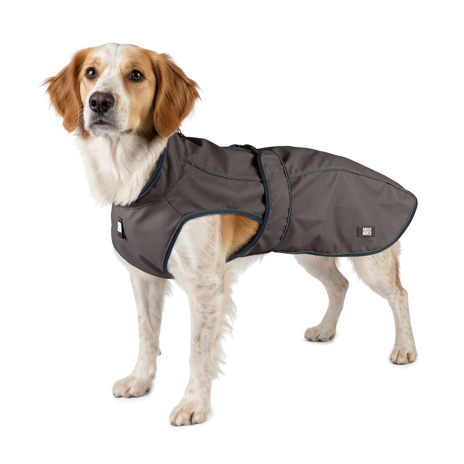 Max & Molly Regenmantel Hund wasserdicht, S, Stone, Sportliche Regenjacke für Hunde mit verstellbarem Bauchgurt, Reflektierend und Sicher, Regenjacke Hund mit Geschirröffnung