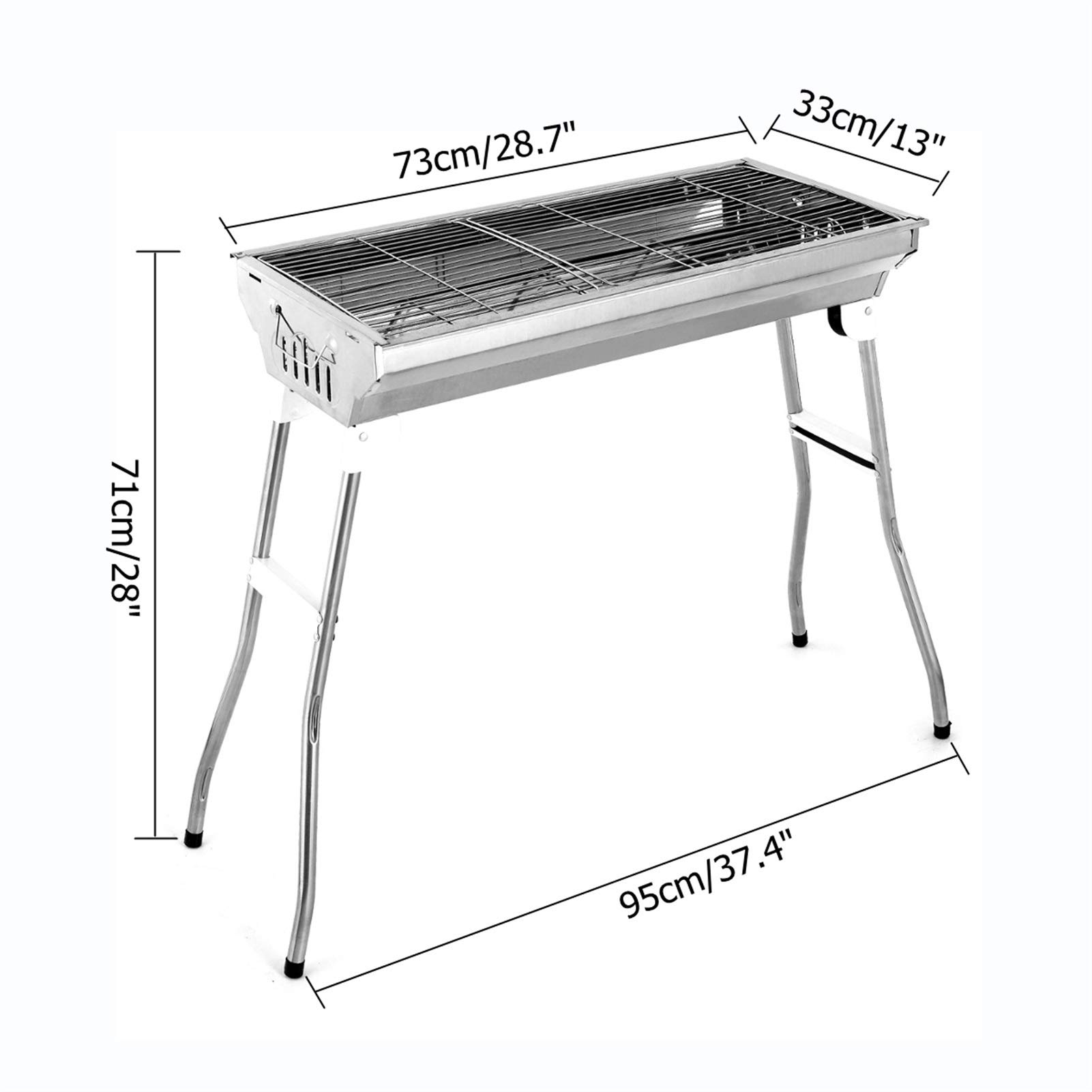 barbecue portatile 28.7 "Acciaio inossidabile Portatile □ Griglia Bbq Bbq Griglia anticata antischione Adatto per camper all'aperto, amanti barbecue, viaggi, parchi, spiagge Picnic all'aperto