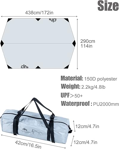 Miniatura 4 de iClimb Lona impermeable con protección solar UPF 50+ para tienda de campaña, hamaca, camping, patio trasero, fiesta (barpa de 14 pies 4 pulgadas x 9