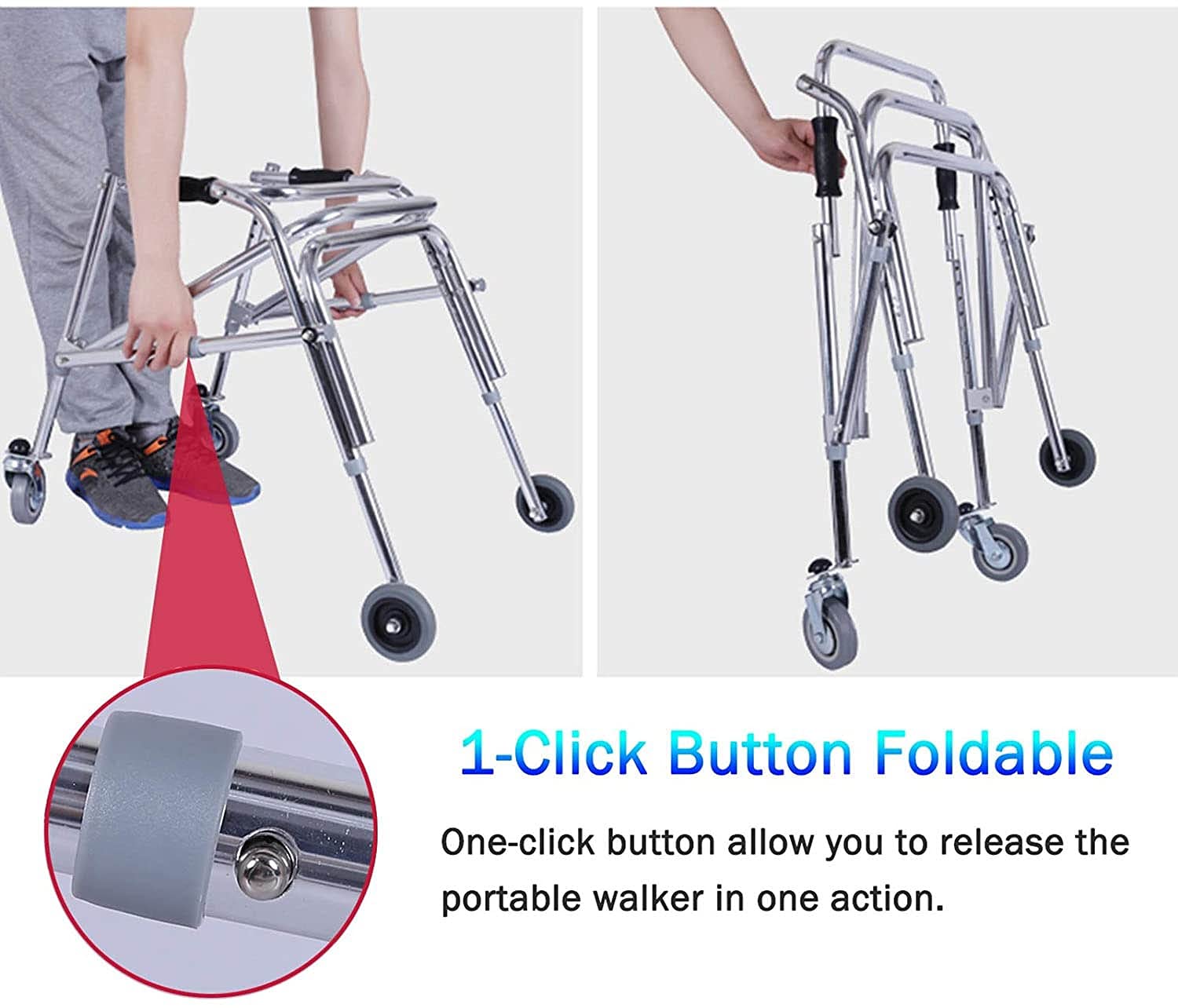 Andador médico plegable para niños con parálisis cerebral, ruedas ajustables para niños con discapacidades y uso hospitalario