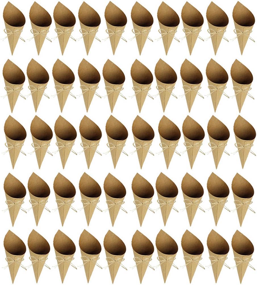 50pcs Wedding Confetti petals Cones, Kraft Cone Party Table Decor Candy Cones Charcuterie Cones Flowers Packing Bag