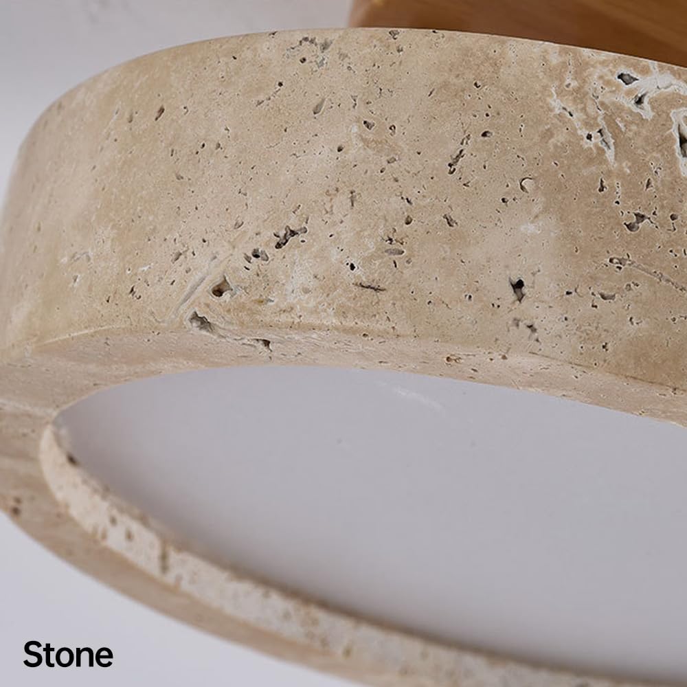 TRIVIDHA Minimalistische Deckenleuchte aus Stein, Wabi-sabi, Beige, nahe der Decke, 7,9 Zoll, Deckenleuchte mit Holzsockel, E27, Beleuchtung, Deckenleuchten aus Marmor, für Flur, Schlafzimmer, Küche