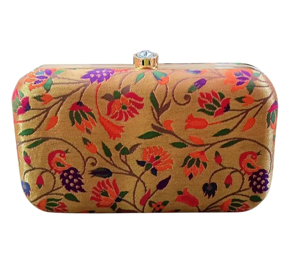 Traditional Handicraft Paithani Clutch Purse for Women, Elegant Design Sling Bag for Bridal, Party, Wedding-image-13