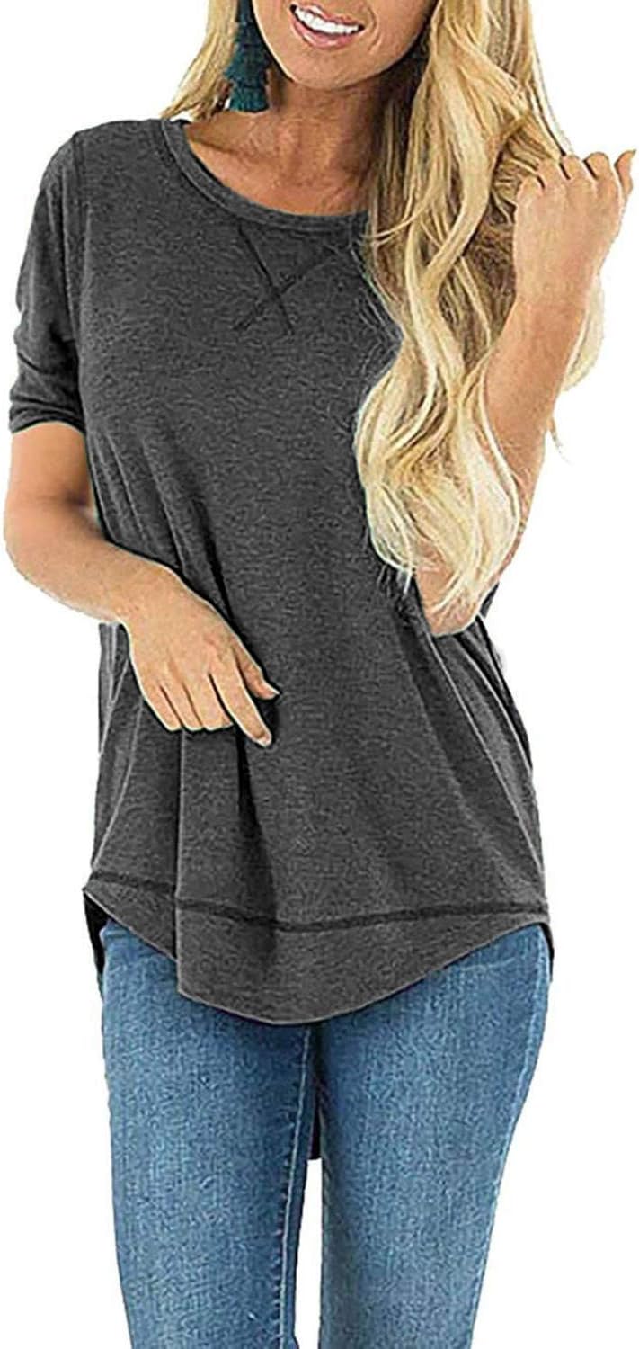 HIYIYEZI Summer Tops for Women Short Sleeve Side Split Casual Loose Tunic Top - Image 2