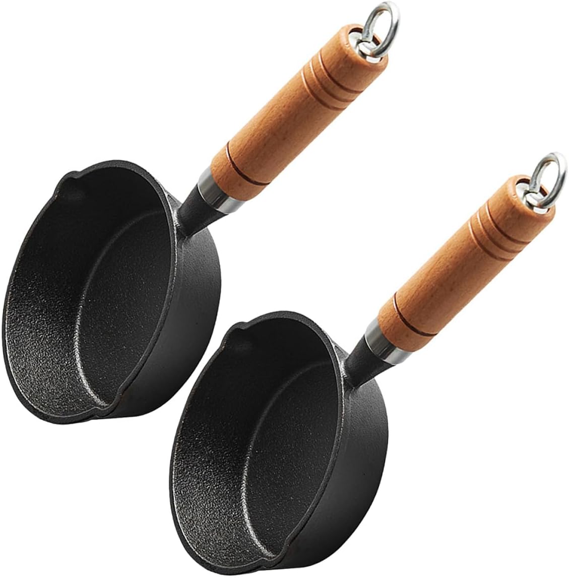 Small Iron Saucepan with Wooden Handle, Mini Cast Iron Pour Oil Pot for Bbq Cooking, 2pcs Metal Small Sauce Pots for Kitchen Use