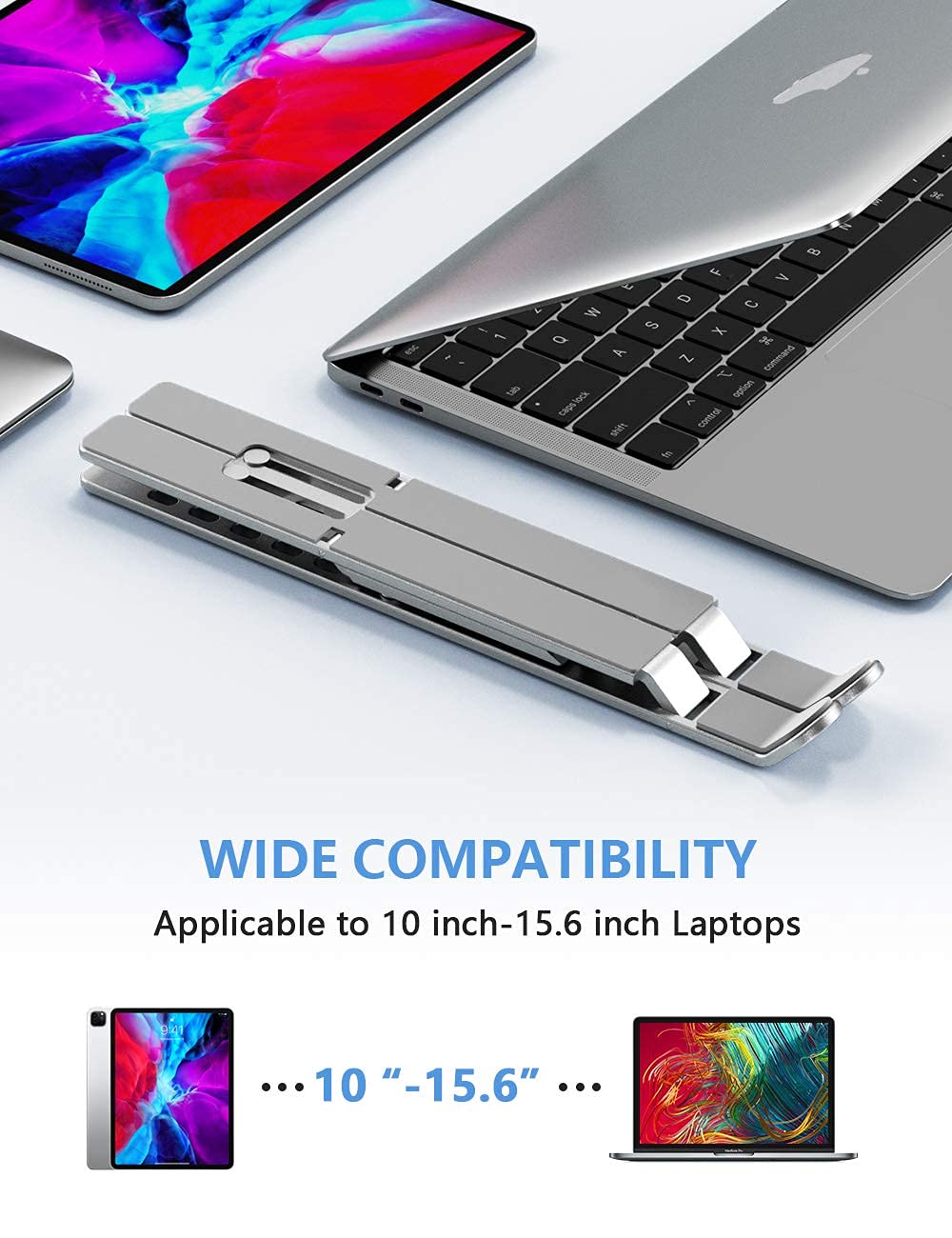 ZSIMC Laptop Stand, Adjustable Aluminum Foldable Portable Holder, Upgrade Whole Anti-Slip Silicone Pad, Laptop Riser for Desk Compatible with MacBook Air Pro/iPad, Lenovo and More 10-15.6” Tablets