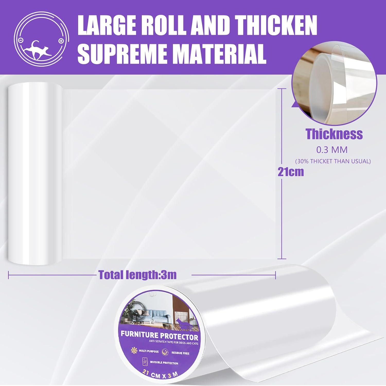IONCAT Anti Scratch Furniture Door Protector, Door Protector from Dog and Cat Scratching, Sofa Protectors from Pets, Cat Anti Scratch Tape, Door Guard Cover for Dog, Clear,... - Image 3