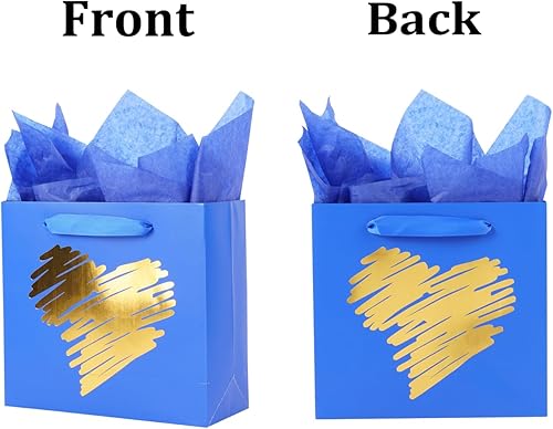 Miniatura 8 de ysmile Juego de bolsas de regalo extra grandes y pequeñas con papel de seda para hombres, mujeres, niñas, cumpleaños, aniversario, corazón blanco