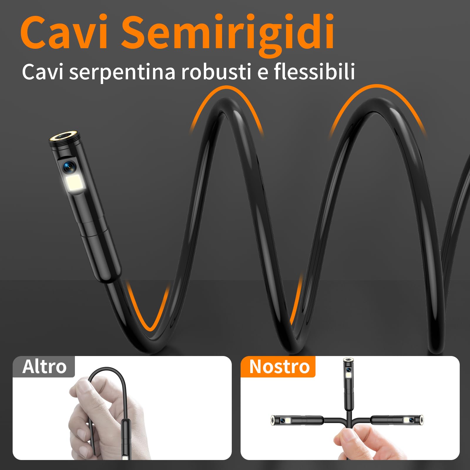 Telecamera di ispezione endoscopica a doppia lente, periscopio Ennovor da 5 pollici IPS con 8 + 1 luci LED, telecamere di ispezione fognarie impermeabili IP67, telecamera di scarico HD 1920P, cavo