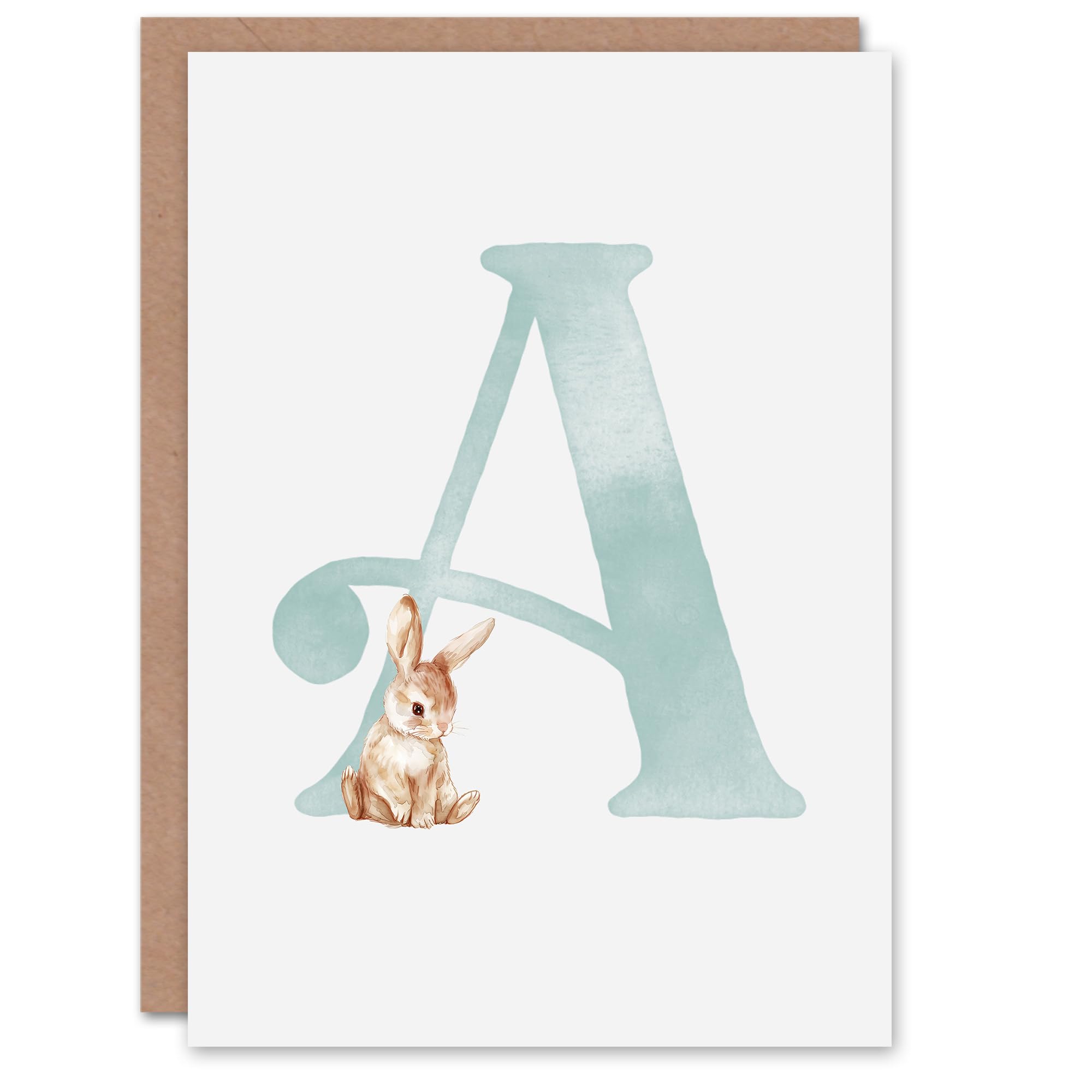 Artery8 Greeting Card Cute Bunny Rabbit New Baby 1st Alphabet Letter A For Child Kids Daughter Son Granddaughter Grandson Birthday Card