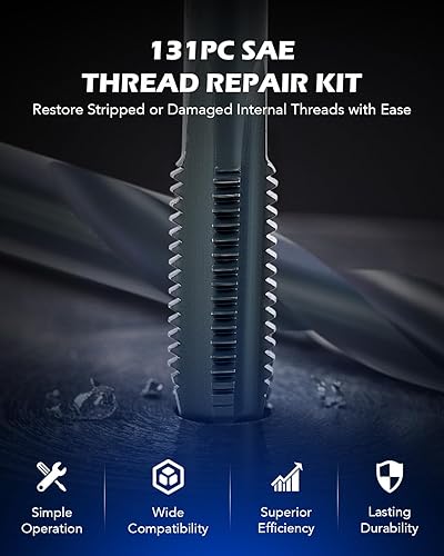 Miniatura 2 de Orion Motor Tech Kit de reparación de roscas SAE de 131 piezas, kit de helicoidal de taladro HSS estándar, 14 "516" 38 "716" 12 "
