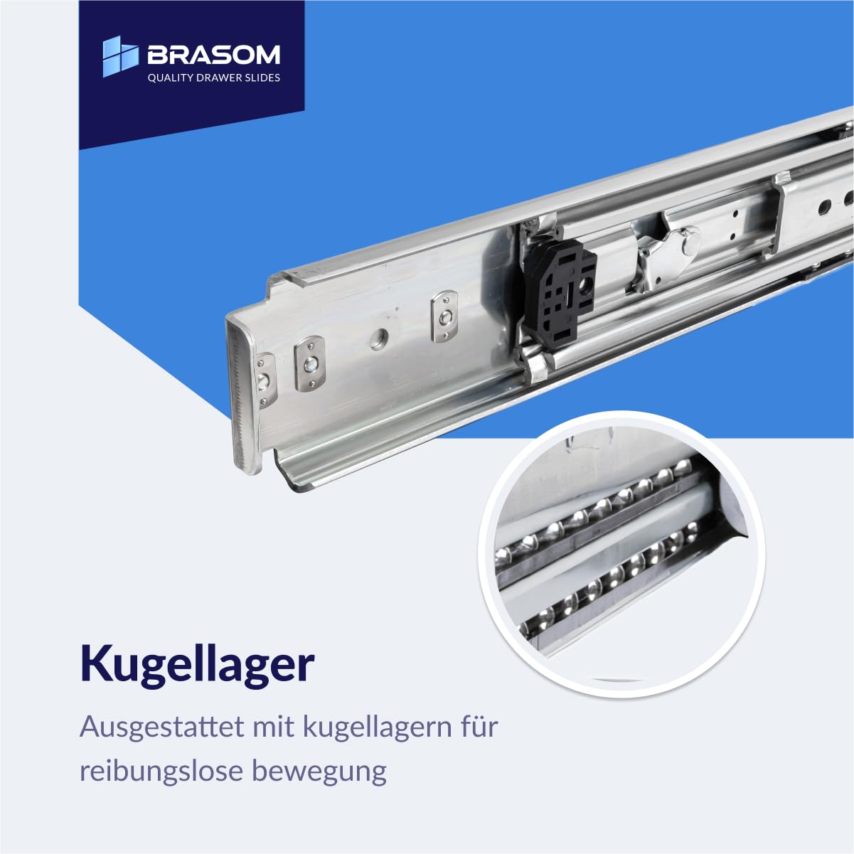 BRASOM Auszugsschienen mit Schubladenhalterunge - 2 Stück, 500mm, Schwerlastauszug 250kg, 20 inch, Heavy Duty Schubladen Schienensystem, Kugellager