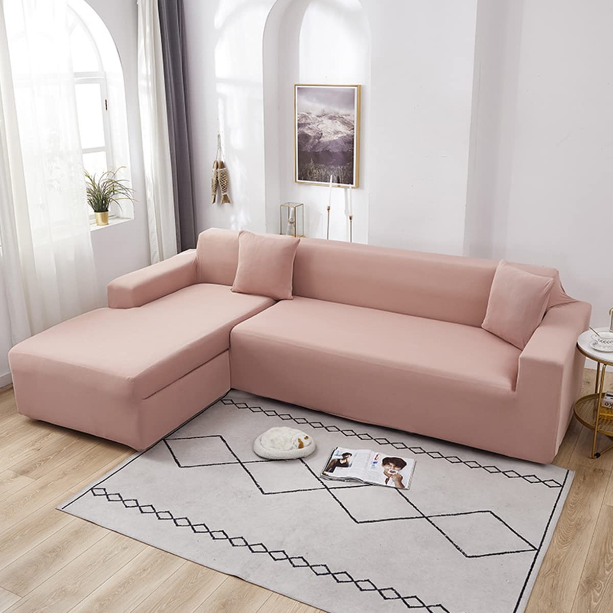 Housse de canapé en L contre les taches : protection extensible