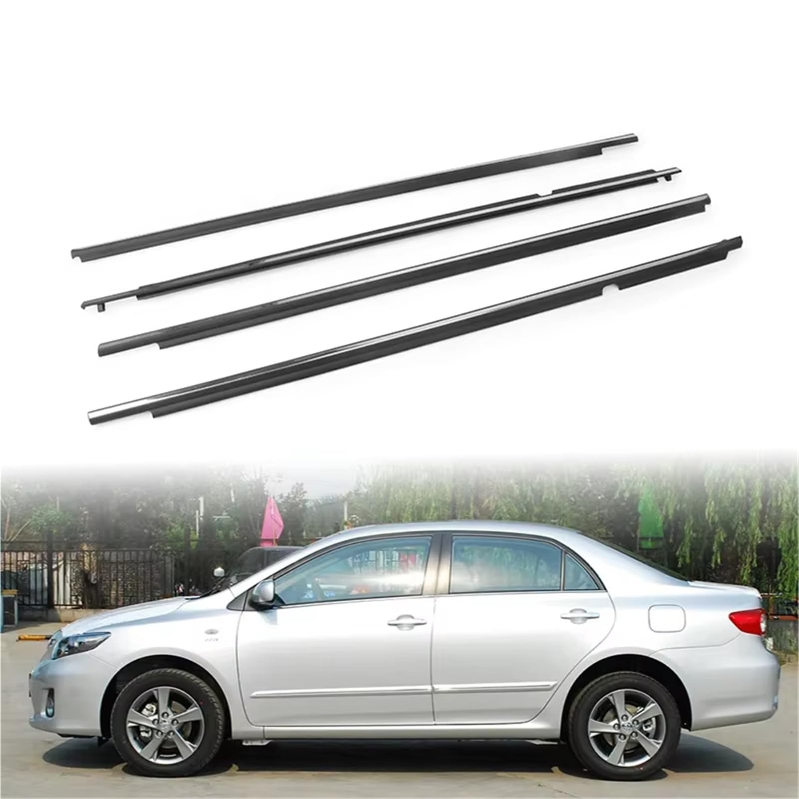 Vamhhx Chrome Car Rubber Sealing Strips /Black 4Piece Window Rubber Trim For Toyota For Corolla 2008-2013 Weatherstrip Seal Strips Door Moulding Trim Glass 7573012300 Car Door Rubber Seal(Chrome)