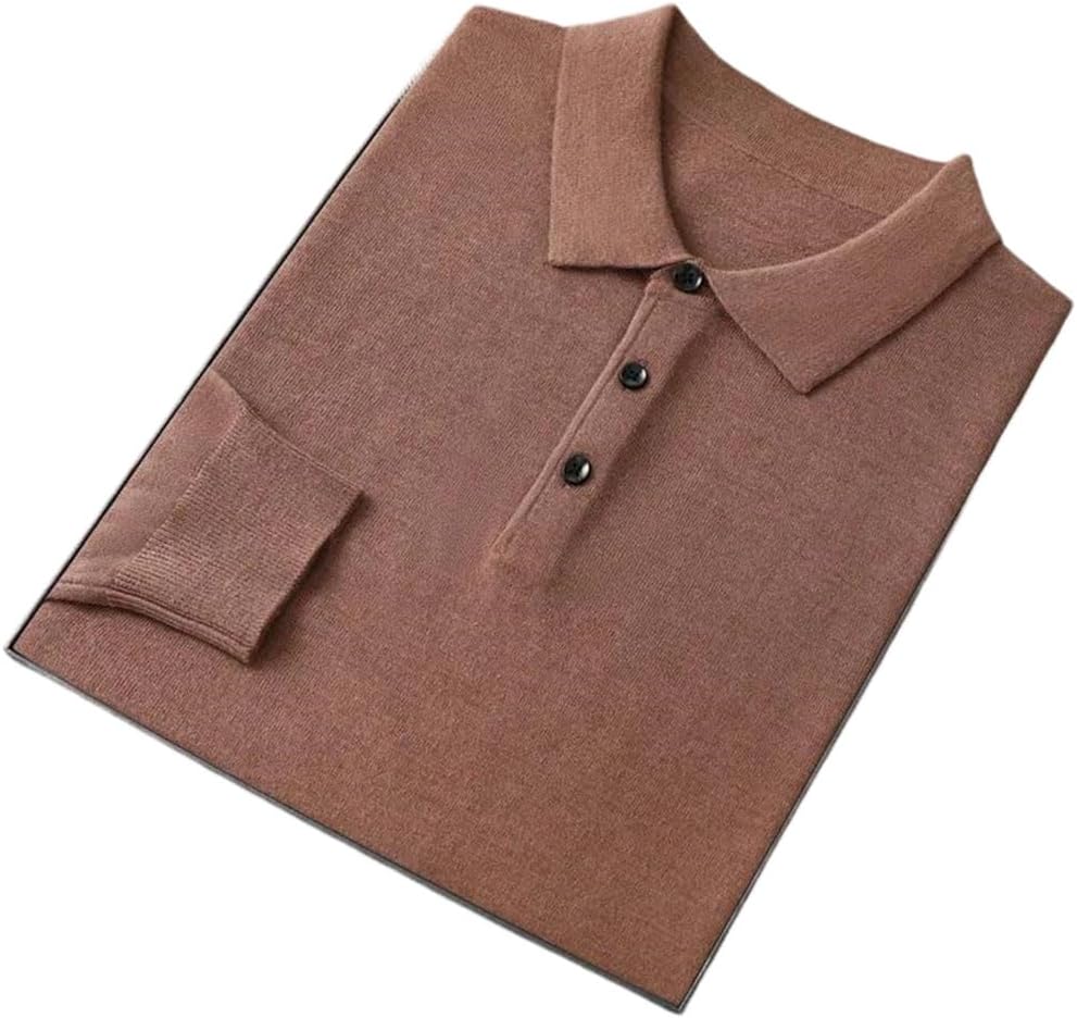 Men's Polo Neck Sweater Solid Loose Knitted Pullover Casual Business Knit Jumper Tops