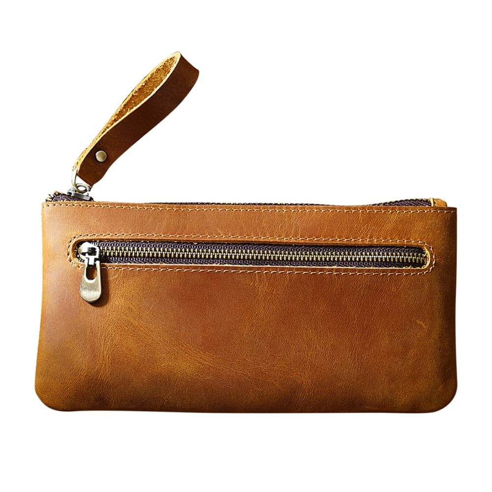 Estuche de almacenamiento para lápices, estuche de cuero con doble cremallera y asa para estudiantes masculinos y femeninos (4.3 x 8.1 pulgadas)