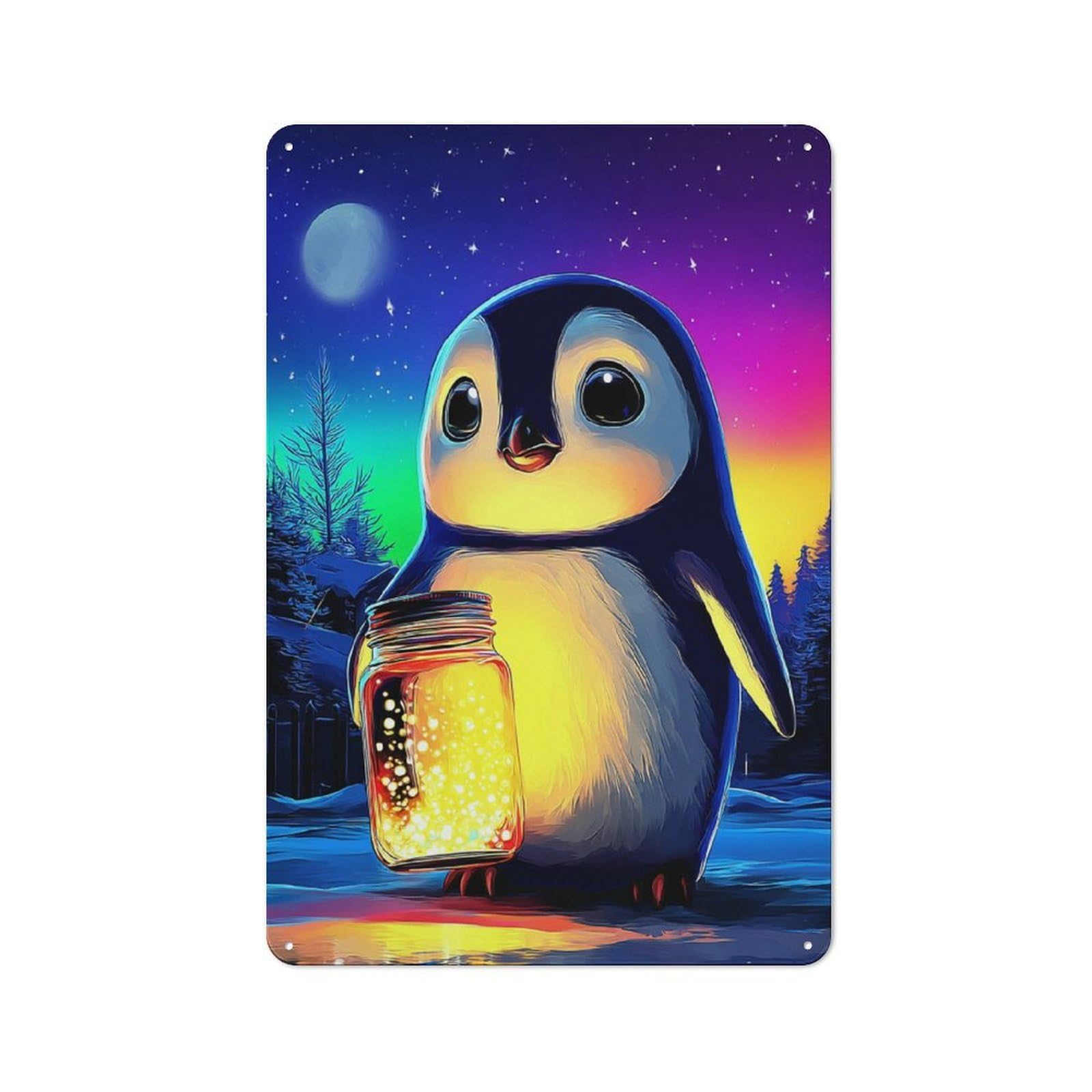 Junmoney Penguin With Glowing Jar Metal Wall Sign 30X20cm Featuring For Garage Or Workshop, For Vintage Wall Decor Fans, For Metal Sign Collectors