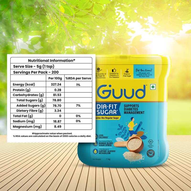 Image of Guud- Dia Fit Sugar 1kg | Low Calorie & Low GI White Granulated Sugar | 50% Less Calories | Low GI & Sulphur Free | Enriched with Herbs |1 kg Guud Sugar equals to 2 kg Regular Sugar | No After Taste