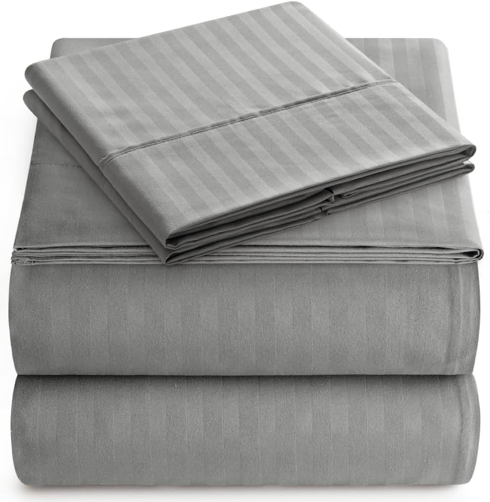 King Sheet Set - 4-Piece Striped Deep Pocket King Bed Sheets - Ultra-Soft & Wrinkle-Free King Size Bedding - Cooling Microfiber King Bed Sheet Set with 1 Fitted Sheet, 1 Flat Sheet, 2 Pillowcases