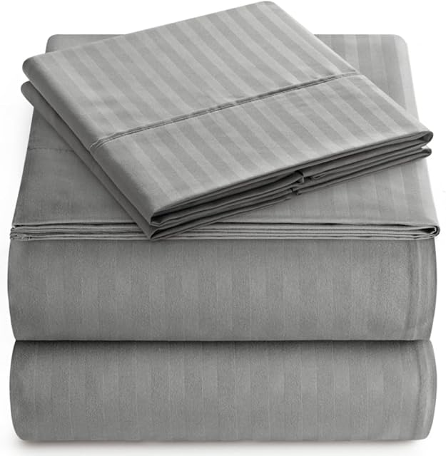Queen Italian Prestige Collection Striped Bed Sheet Set 1800 Luxury Soft Microfiber Hypoallergenic Deep Pocket 4-Piece Bedding Set - Wrinkle, Stain, Fade Resistant - Grey